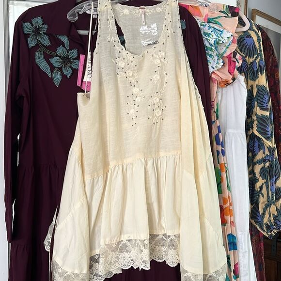 Free People Sunset Treasures Beaded & Embroidered Tunic Top-Ivory - Picture 8 of 11